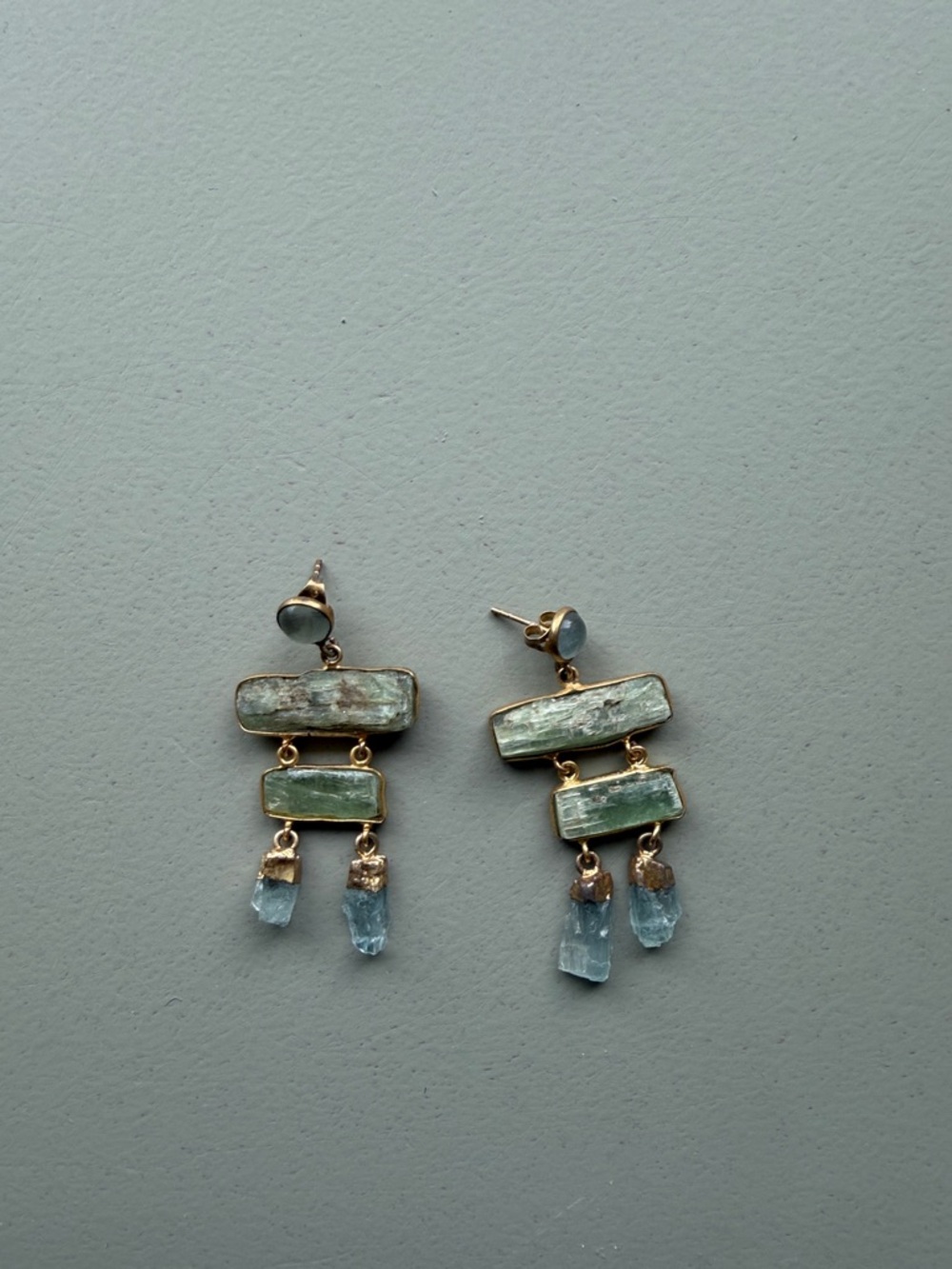 Aquamarine & Gold Drop Earrings - Light Blue Green Gemstone Dangle